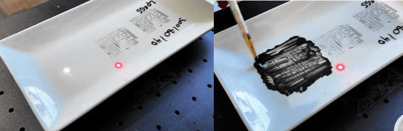 UV laser engraving ceramic and painting afterward