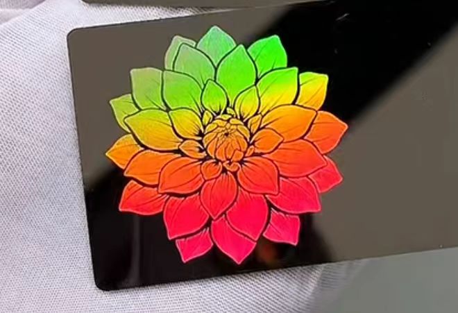 Iridescent laser engrave logo