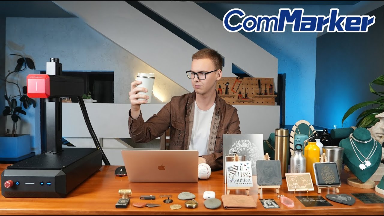 ComMarker B6 fiber laser engraver in use
