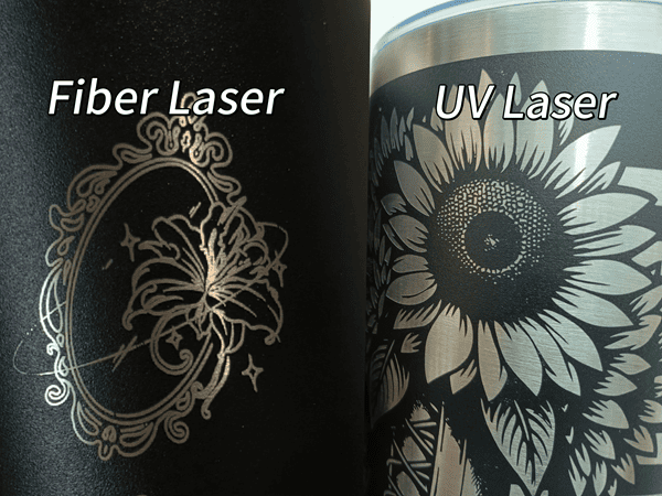Fiber and UV laser engraving comparison on Yeti cups