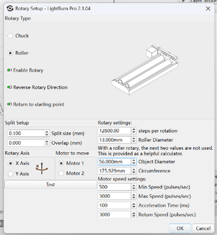 roller mode of lightburn