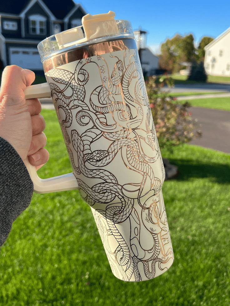 laser engraving on metal tumbler example