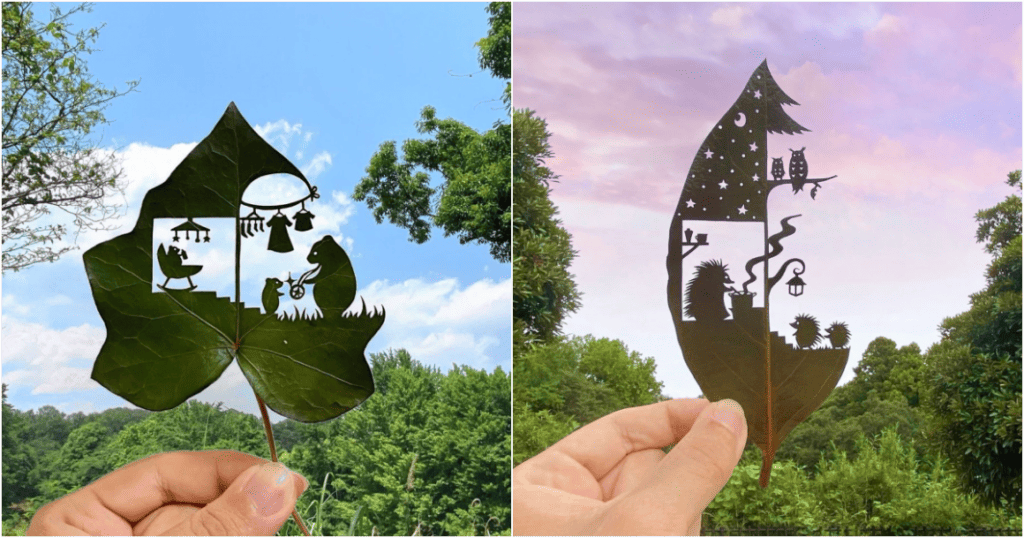 UV laser engraving and cutting of leaf art