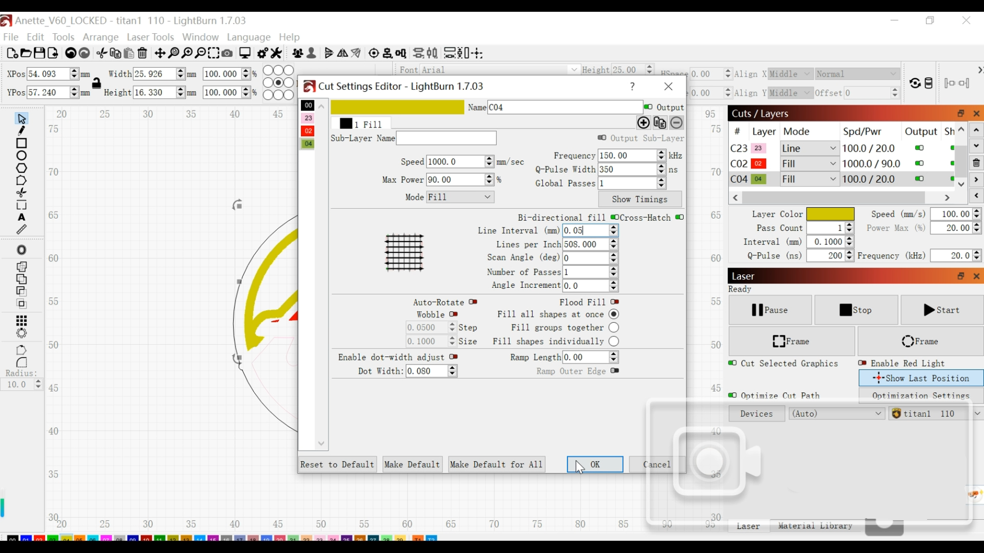 20w fiber laser setting