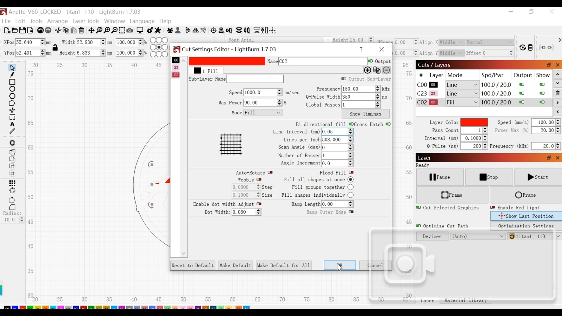 20w fiber laser setting