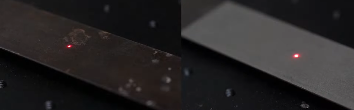 before and after laser cleaning of rusted motorcycle parts