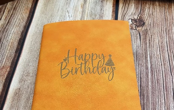 Birthday personalized notebooks made with ComMarker Omni X UV laser engrave leather