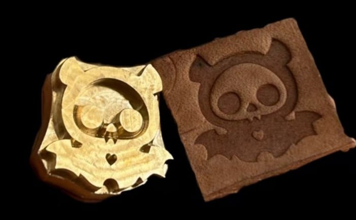 fiber laser engraved brass leather stamp of ghost pattern