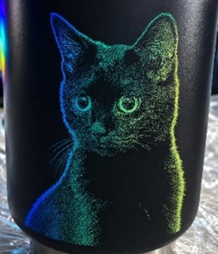 laser engrave tumbler of a black cat