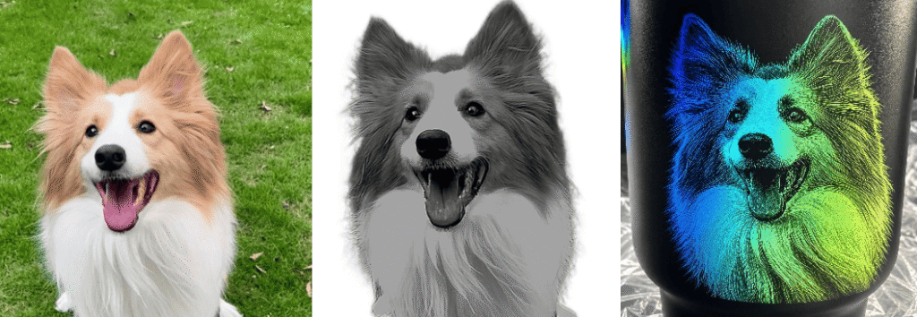 laser engrave tumbler with adjusted photo of a dog
