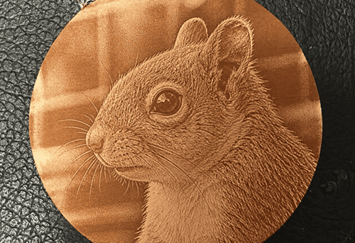 squirrel photo laser engraved on leather