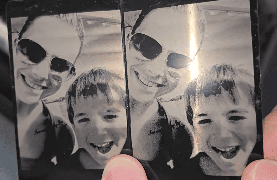 compare result of business card laser engrave